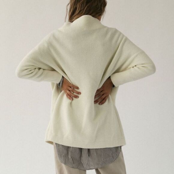 NWOT Free People Ottoman Slouchy Tunic Sweater Ivory Cream Ribbed Long Sleeves - Picture 4 of 14